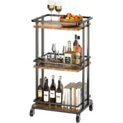 Bar Cart for The Home, 3 Tier Small Wine Bar Cart, Drink Serving Cart on Wheels with Glass Holder, Mini Beverage Utility Cart for Kitchen, Dining Room, Living Room, Black